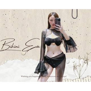 Bikini bộ bơi đồ bơi đi biển nữ set 4 món khoác voan tay dài phối áo cup ngực nhún EVA S4MTV