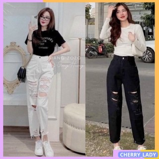 Quần bò baggy rách thời trang cá tính , quần jean rách gối 2 màu trắng và đen