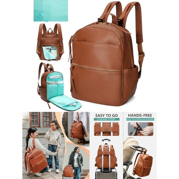 Mominside backpack- [BALO DA THẬT] -màu nâu classic sang trọng