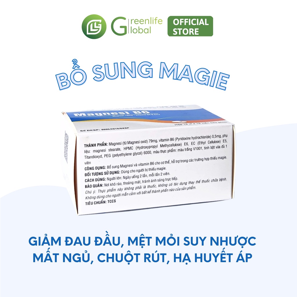 Vitamin Magnesi B6 Đại Uy - Bổ sung Magie và B6 giúp giảm đau đầu, mất ngủ, suy nhược cơ thể (hộp 100 viên)