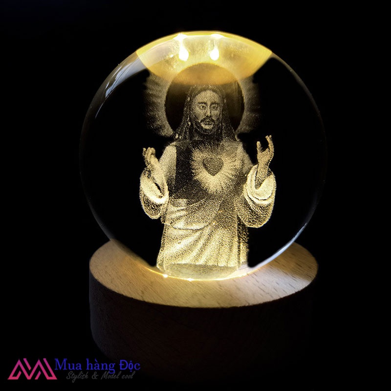 Bộ Quà tặng Quả Cầu Pha lê Khắc 3D Chủ Đề Thiên Chúa size 6cm
