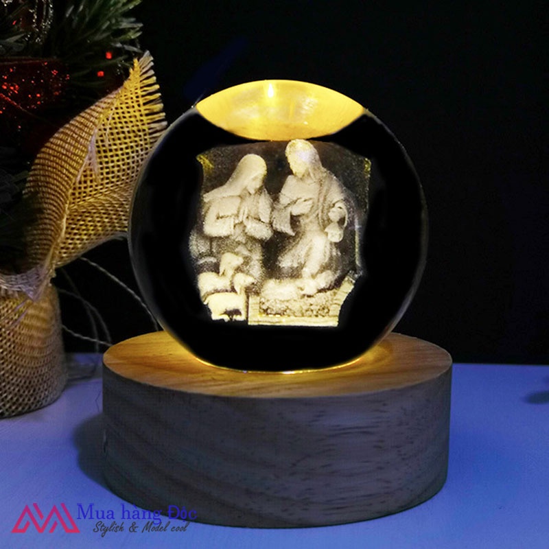 Bộ Quà tặng Quả Cầu Pha lê Khắc 3D Chủ Đề Thiên Chúa size 6cm