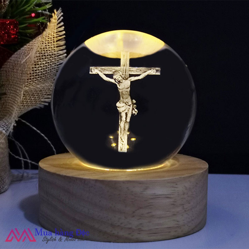 Bộ Quà tặng Quả Cầu Pha lê Khắc 3D Chủ Đề Thiên Chúa size 6cm