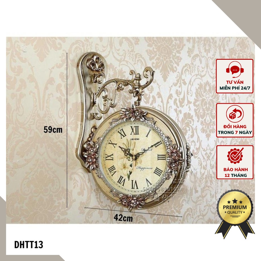 Đồng hồ treo tường 2 mặt mang phong cách tân cổ điển sang trọng DHTT13