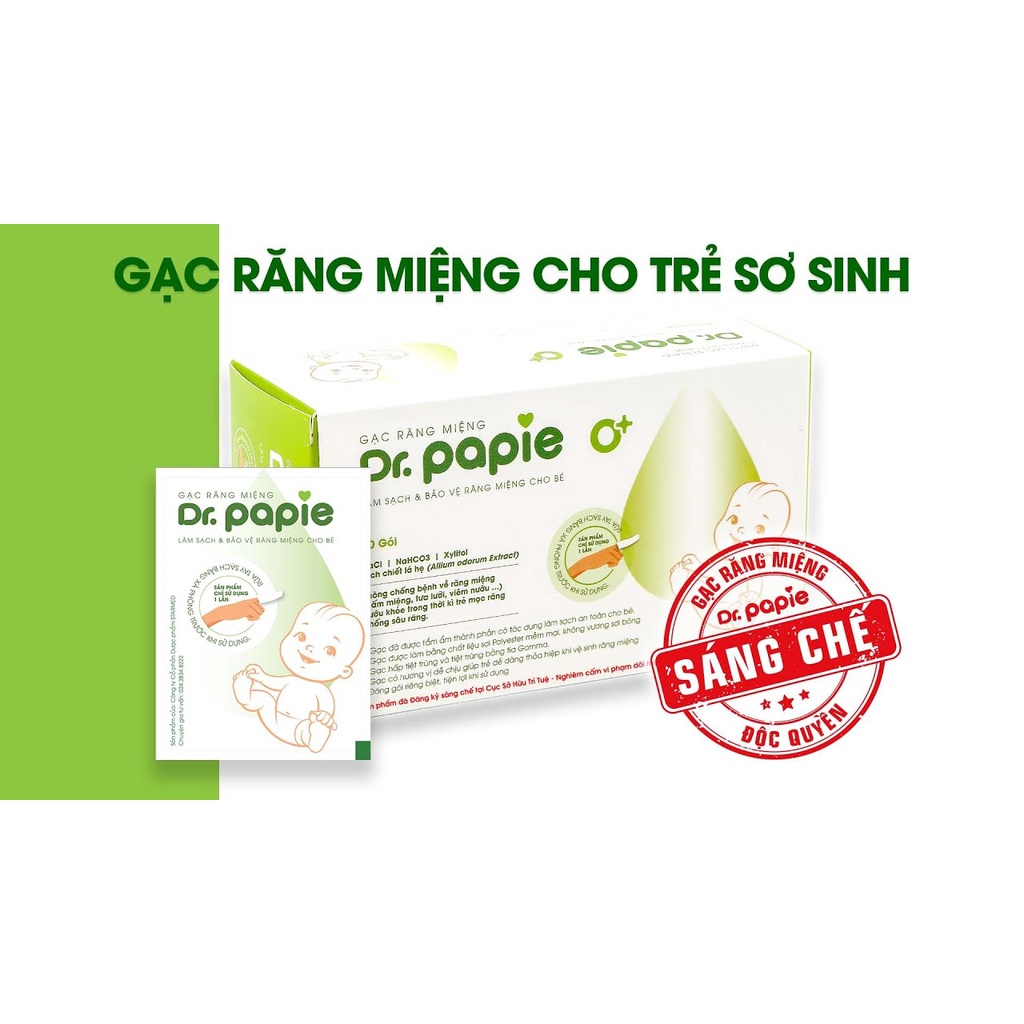 Gạc Rơ Lưỡi Dr Papie Chính Hãng Vệ Sinh Răng Miệng Cho Bé Set 30 Gói