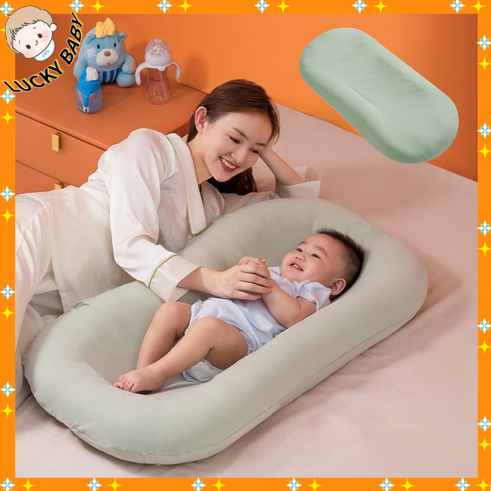 Combo Đệm Ôm Sơ Sinh Thun Lụa - Giường Ngủ Di Động Hỗ Trợ Cột Sống Cho Bé Sơ Sinh Bằng Polyester Mềm - LUCKYBABY