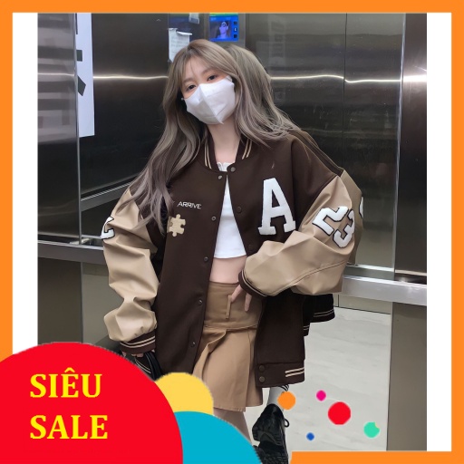 Áo Bomber Nỉ Unisex Màu Nâu A23 Tay Bo Phối Màu G367