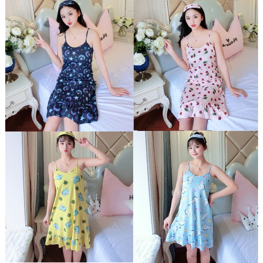 Tặng Kèm Bịt Mắt 🌿 Váy Ngủ Cute Cotton Mền Mại Siêu Mát MS627 🌿 Váy Mặc Nhà