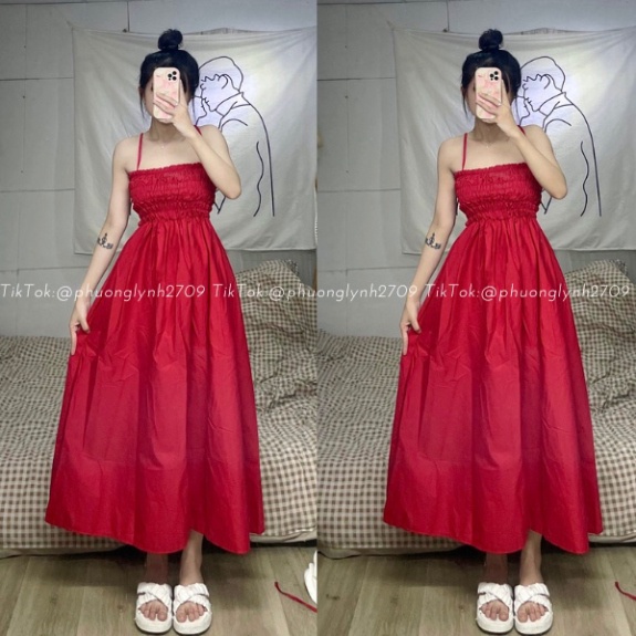 Đầm maxi đi biển , váy 2 dây dáng dài ,đầm nhún ngực cột dây nơ lưng chất kate đứng form PLĐ32