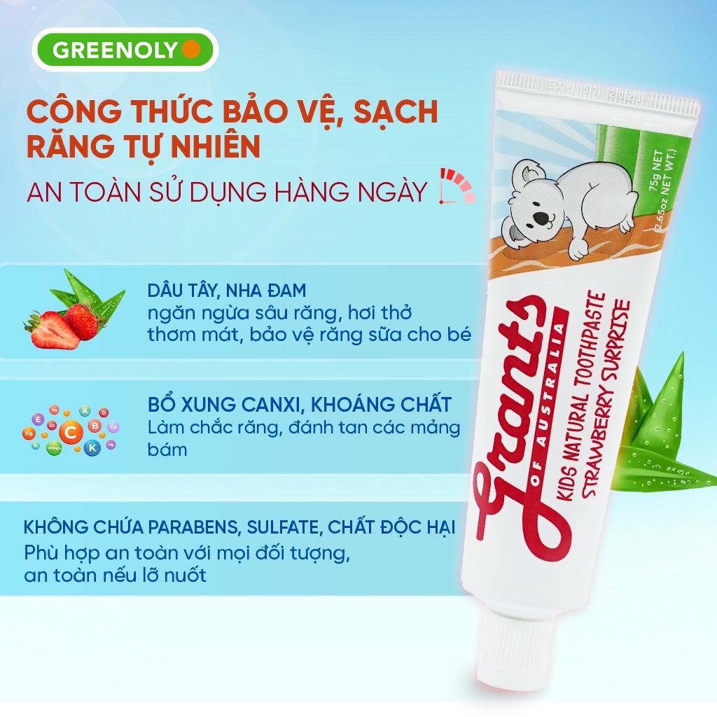 Kem Đánh Răng Cho Bé Grants Vị Dâu Bổ Sung Canxi Ngăn Ngừa Mảng Bám Hiệu Quả