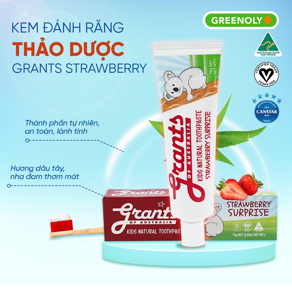 Kem Đánh Răng Cho Bé Grants Vị Dâu Bổ Sung Canxi Ngăn Ngừa Mảng Bám Hiệu Quả