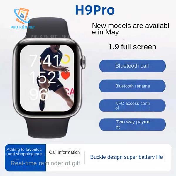 Đồng Hồ Thông Minh H9 Pro Seri 7 Phiên Bản Thép Cao Cấp Có Lẫy Giữ Dây, 2 Nút Vật Lý, Sạc Không Dây, Chơi Game, Pin Trâu