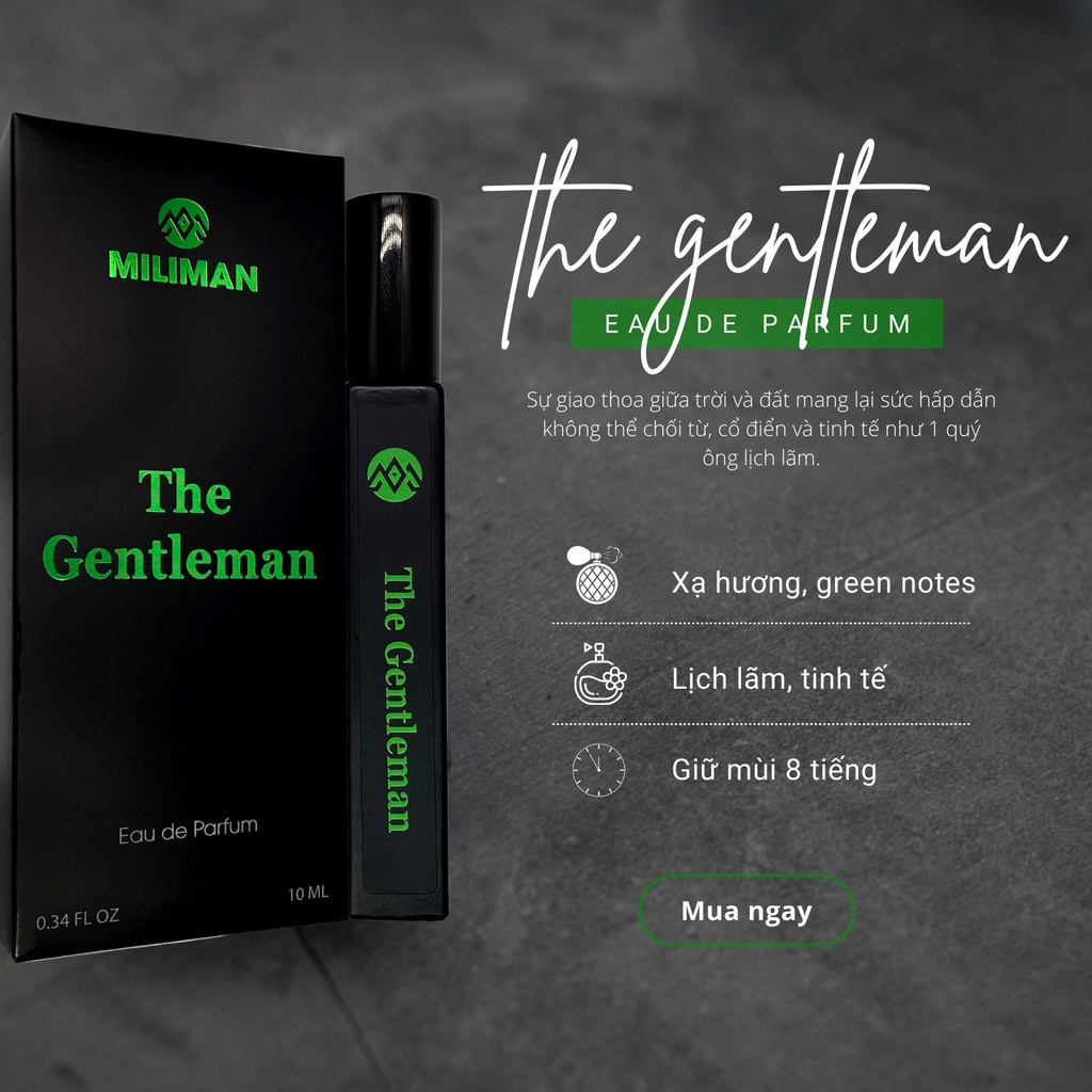 Nước Hoa Nam Miliman - Dầu Thơm EDP Chính Hãng, 2 Mùi Hương Nam Tính, Quyến Rũ Chai 10ml