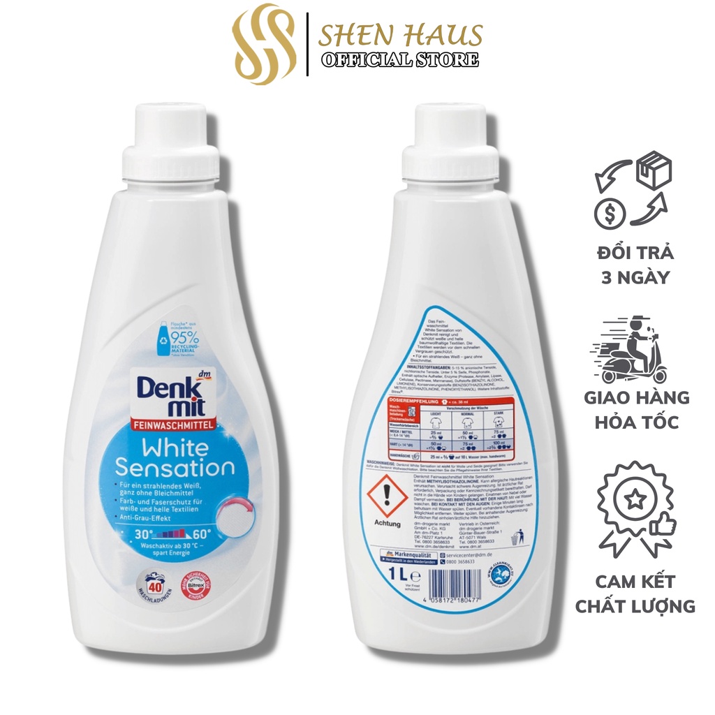 Chai Nước Giặt Quần Áo Trắng Denkmit White Sensation Dung Tích 1L Hàng Nội