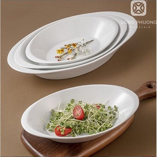 Đĩa bầu dục sâu lòng sứ trắng cao cấp Long Phương - Đĩa xoài sâu