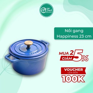 Nồi gang đúc nguyên khối tráng men chống dính Happiness size 23cm - Tuệ Home Decor