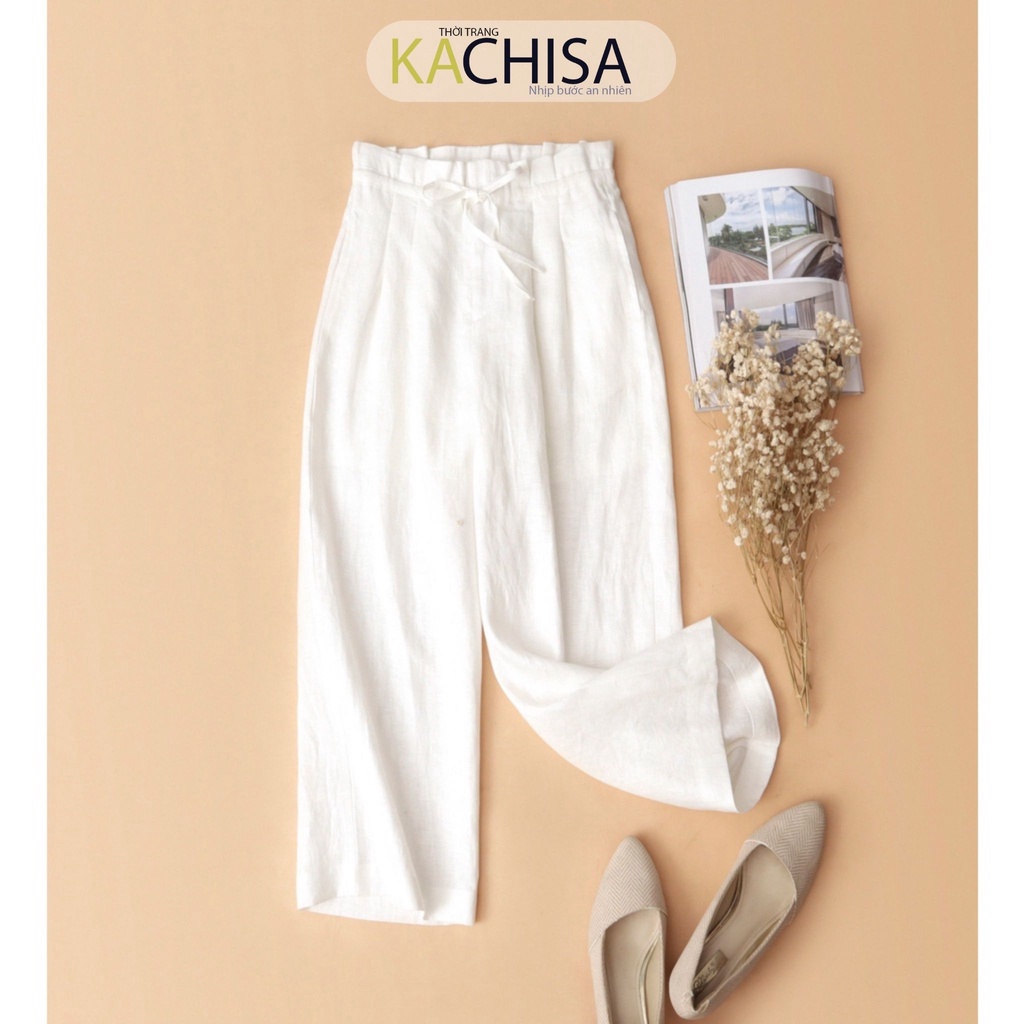 Quần ống suông Linen tưng KACHISA 775SQE phối bèo lưng