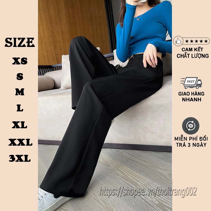 Quần ống rộng nữ quần tây dáng suông bigsize màu đen dáng dài lưng cao chất dày cao cấp culottes khóa trước co giãn