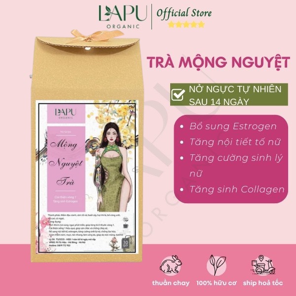 Tăng size vòng 1 hiệu quả với Trà MỘNG NGUYỆT mầm đậu nành sản sinh collagen, tăng nội tiết tố, sinh lý nữ Lapu Organic