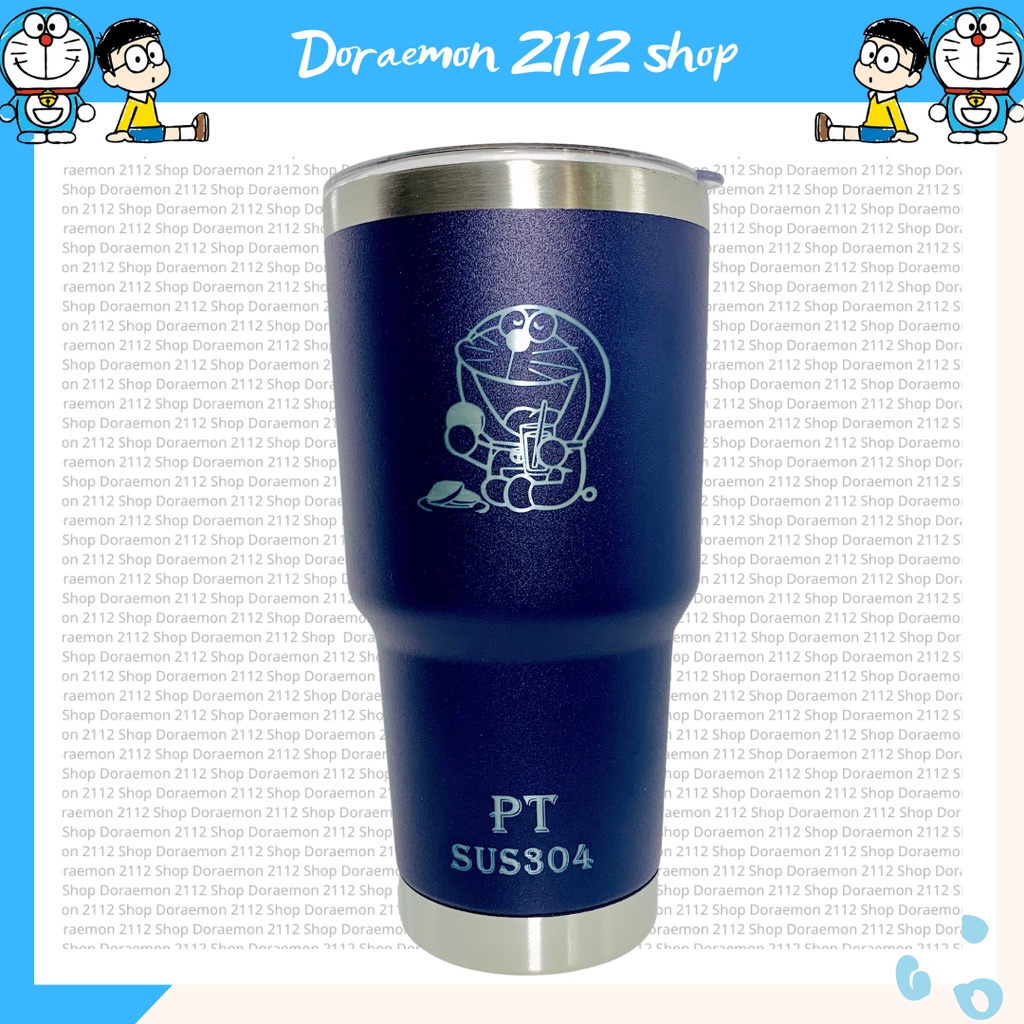 Combo ly giữ nhiệt DORAEMON (tặng kèm túi xách ly và bộ 2 ống hút inox và cọ rửa ống hút)