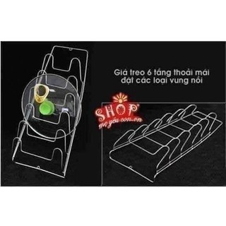 Giá gác vung nồi Xoong inox 304 sáng bóng, Kệ gác vung xoong nồi 6 tầng gác KE21
