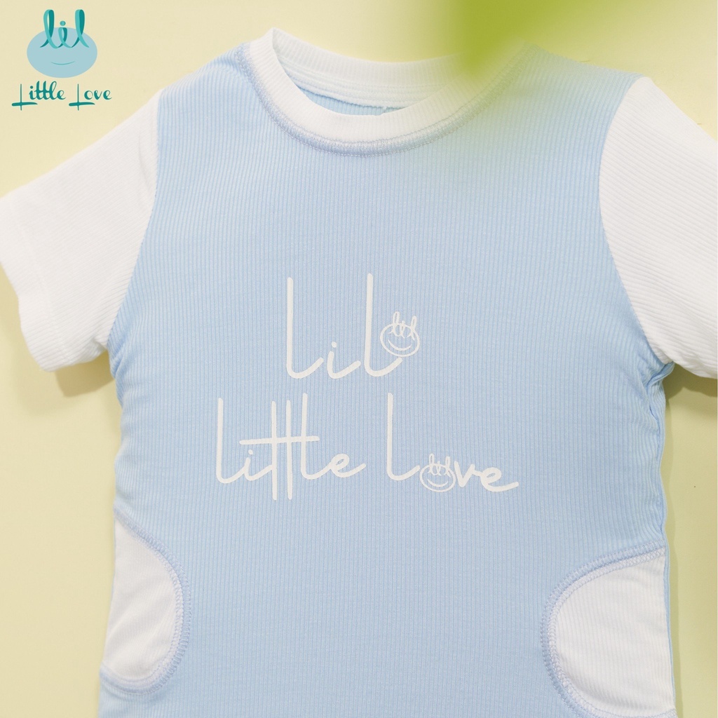 Bộ quần áo cộc tay vải tăm đáp túi sườn cho trẻ từ 3m đến 4y little love (LCT68)