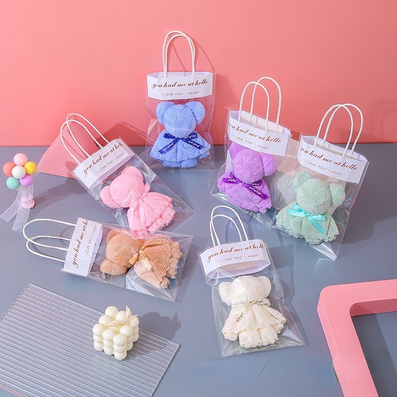 Set Khăn Lông Cừu San Hô +Túi, Hình Chú Gấu Dễ Thương Dùng Làm Quà Tặng