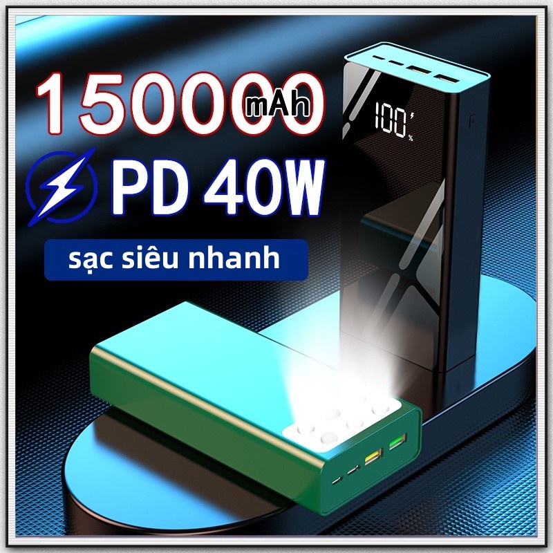 Powerbank 150000mAh Dung lượng lớn 100% Original QC 3.0 Sạc nhanh Powerbank LED Light Power Bank