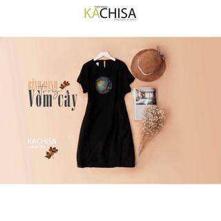 Đầm suông đen thêu vòm cây Kachisa Linen tưng sóng sánh, nhẹ tênh - 754SQE