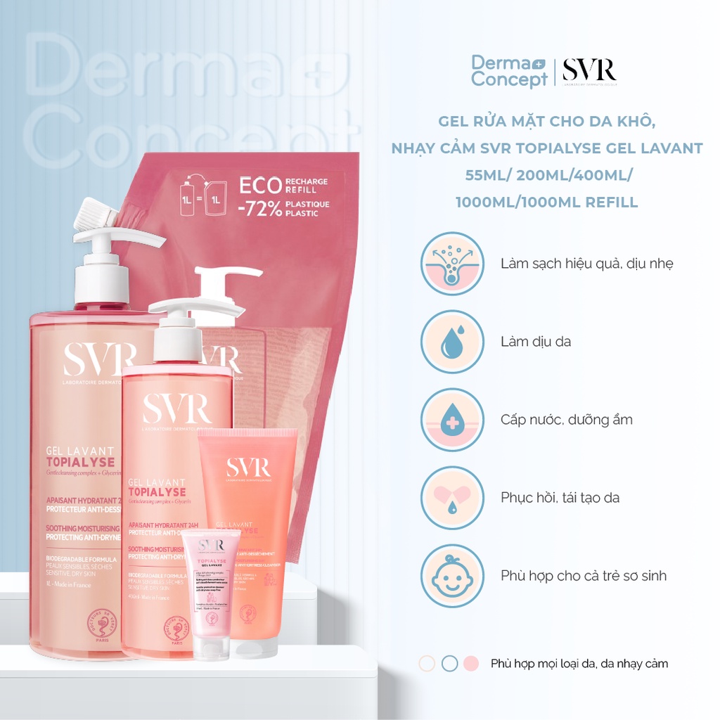 Gel rửa mặt cho da khô nhạy cảm SVR Topialyse Gel Lavant 55ml/ 200ml