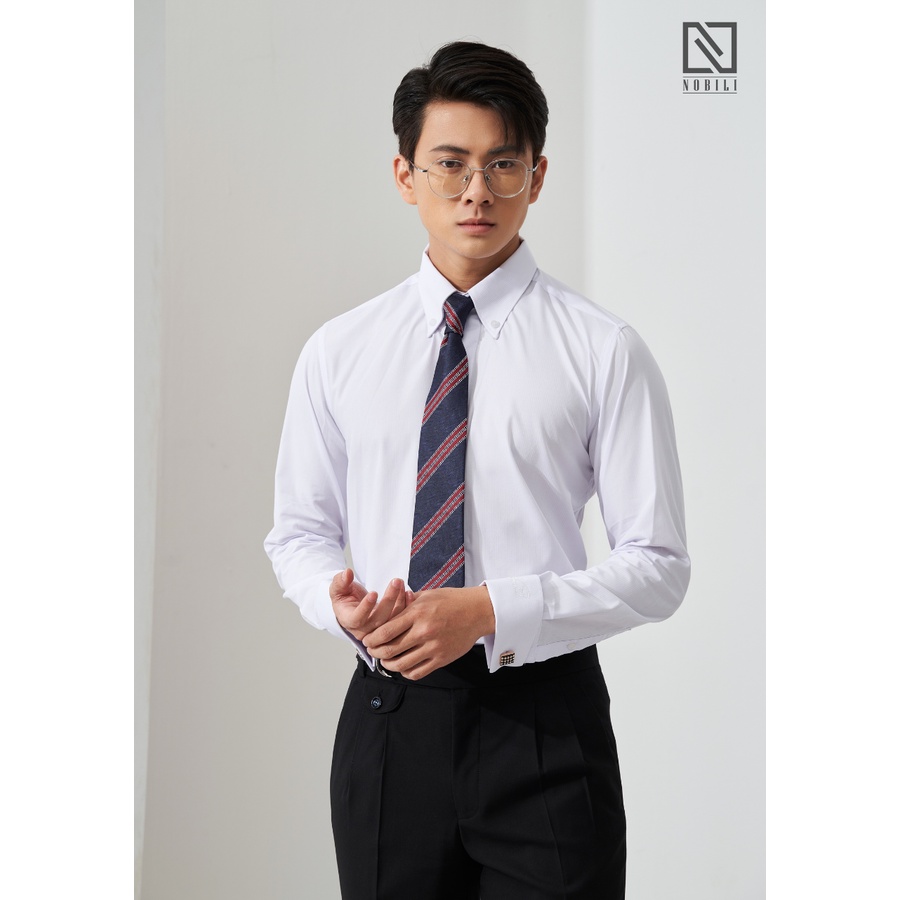 Áo sơmi trắng tay măng séc chất liệu cotton lụa/cotton hạt gạo sang trọng đúng chuẩn quý ông – NOBILI.