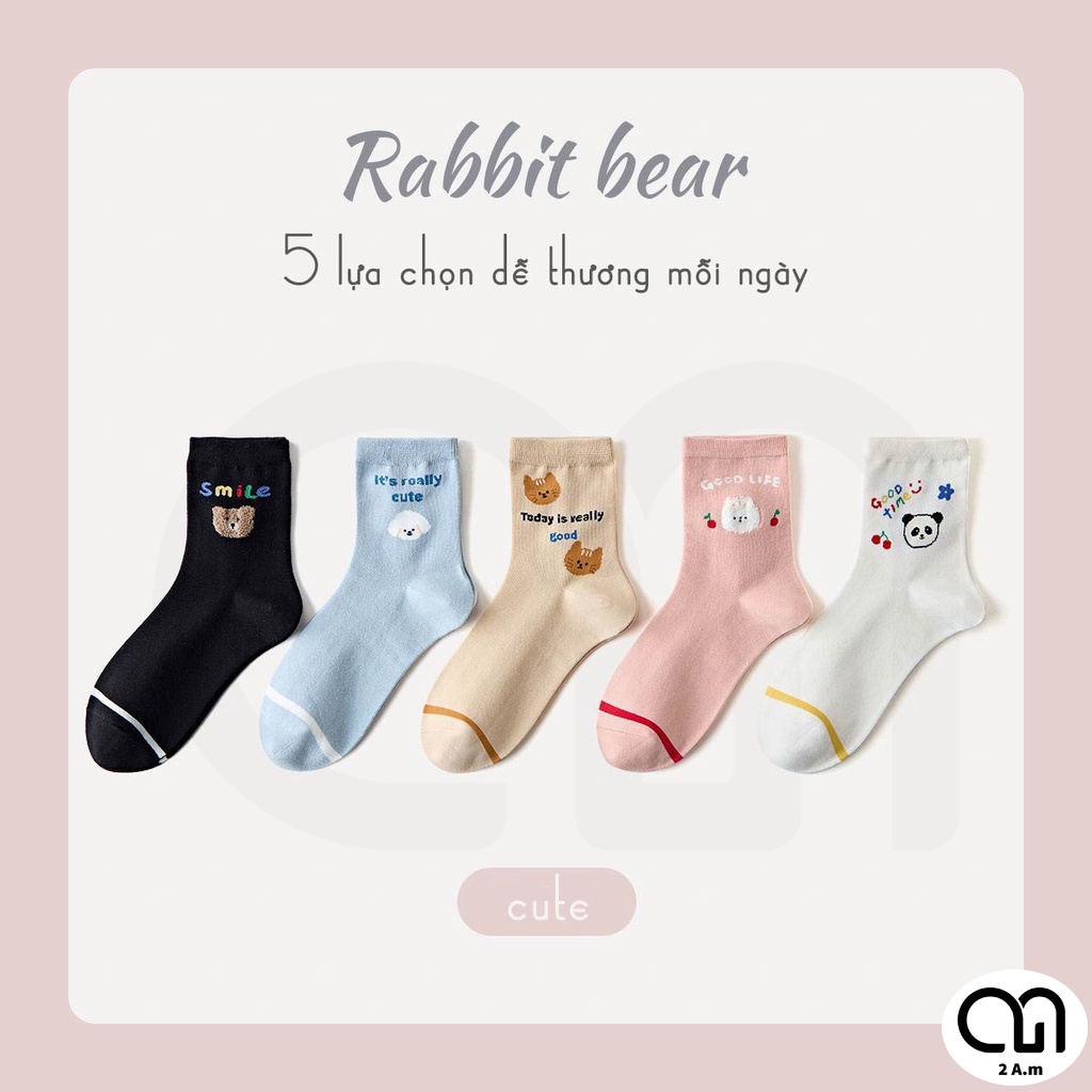 Tất Vớ Cổ Cao Nữ 5 Màu Đẹp Thời Trang Thêu Họa Tiết Dễ Thương Chất Liệu Cotton