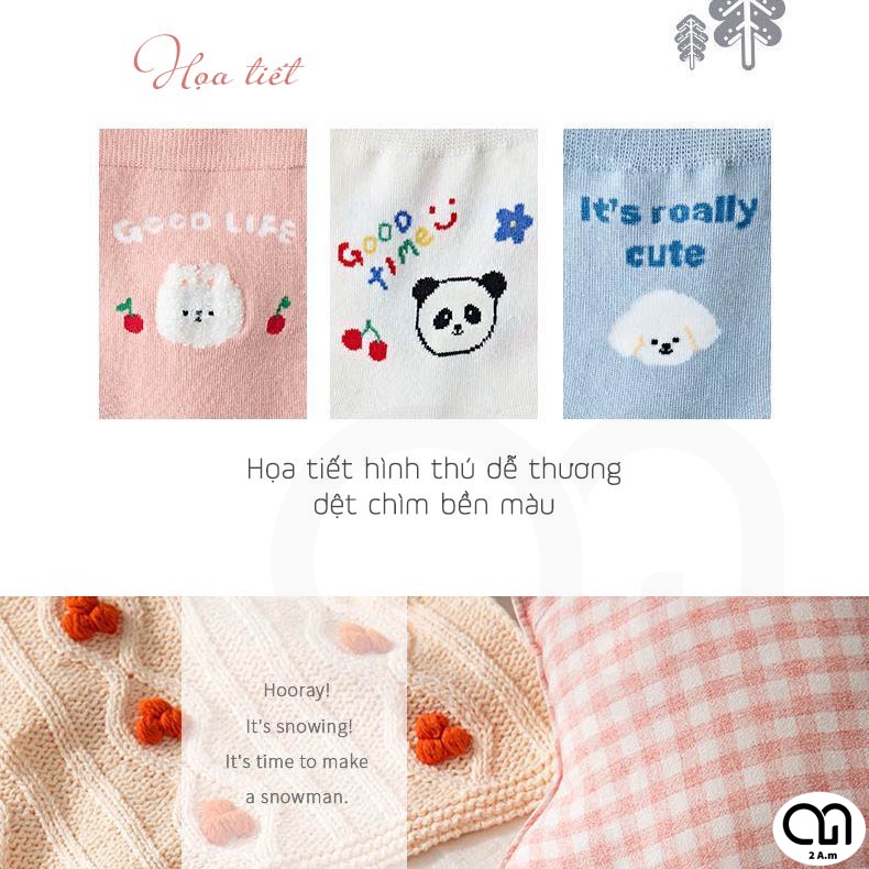 Tất Vớ Cổ Cao Nữ 5 Màu Đẹp Thời Trang Thêu Họa Tiết Dễ Thương Chất Liệu Cotton
