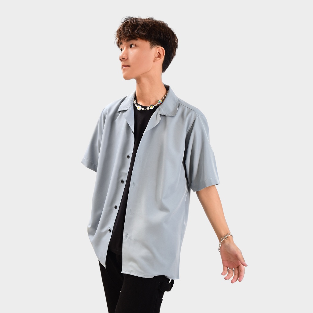 Áo sơ mi tay ngắn nam nữ form rộng sơ mi cổ vest unisex tay lỡ, chất vải lụa mịn chống nhăn