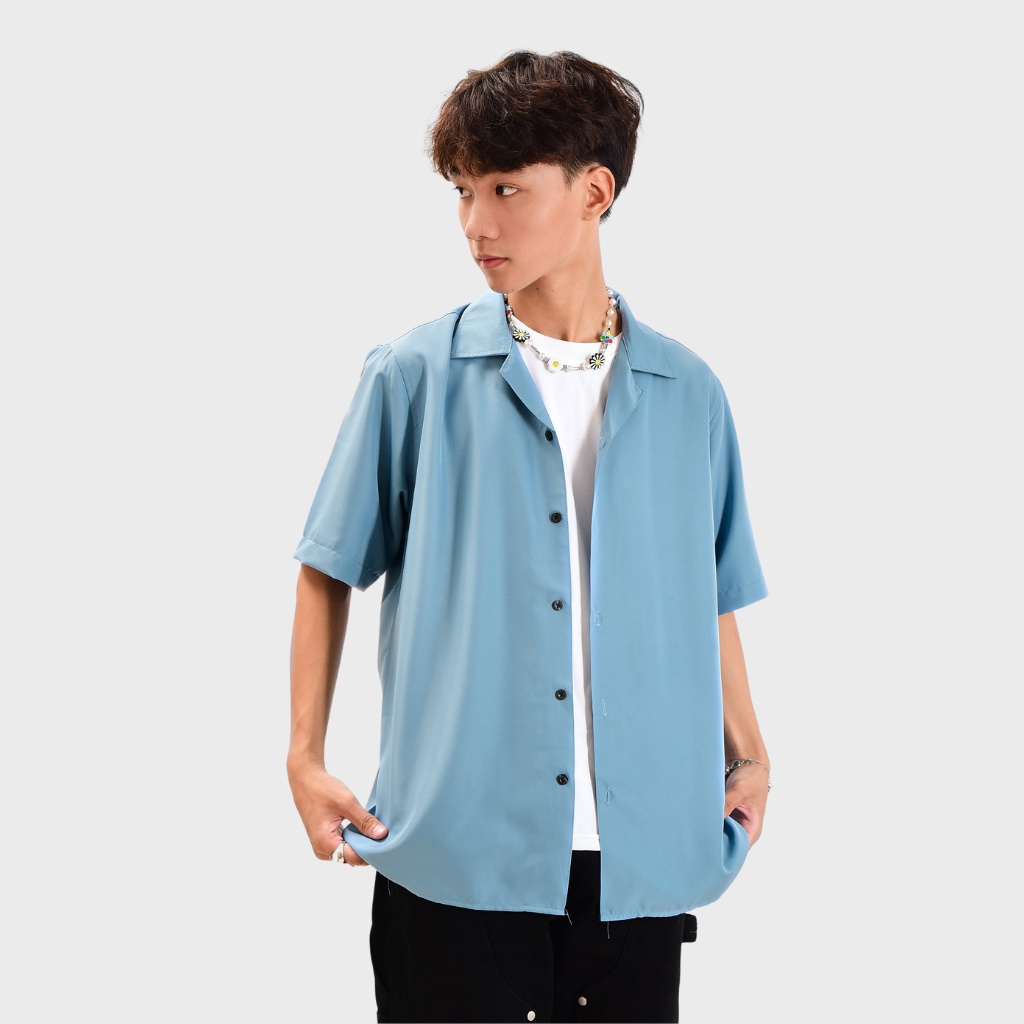 Áo sơ mi tay ngắn nam nữ form rộng sơ mi cổ vest unisex tay lỡ, chất vải lụa mịn chống nhăn