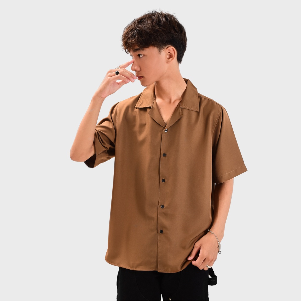 Áo sơ mi tay ngắn nam nữ form rộng sơ mi cổ vest unisex tay lỡ, chất vải lụa mịn chống nhăn