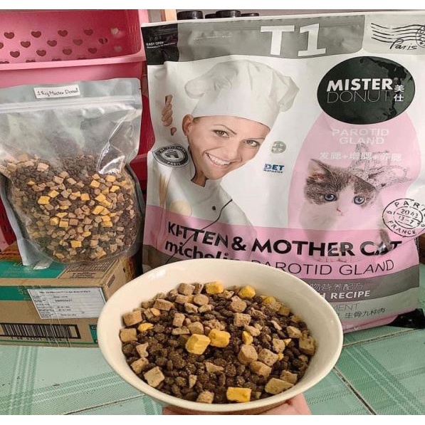 1kg Hạt Mister Donut T1 và T2 Dành cho mèo trưởng thành và mèo con - Hàng đảm bảo nhập khẩu chính hãng