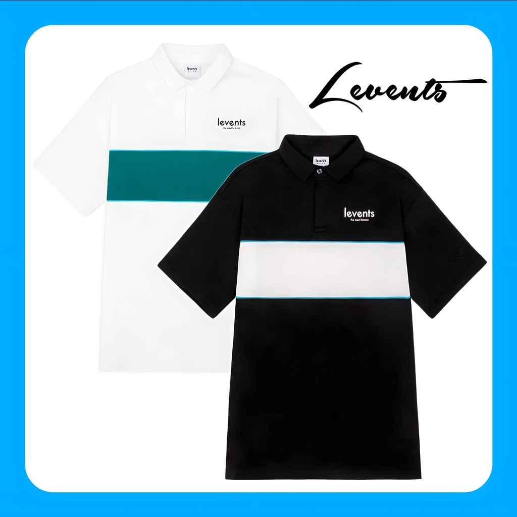 Áo Polo Levents Stripe Unisex. Áo thun có cổ Form rộng tay lỡ - White / Black.