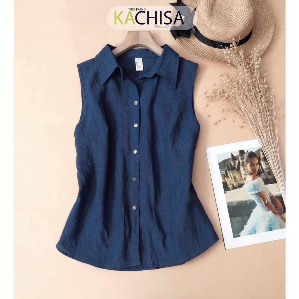 Áo sơ mi nữ sát nách trung niên cao cấp linen 2 sợi tôn dáng - Thời trang KACHISA 884SQE