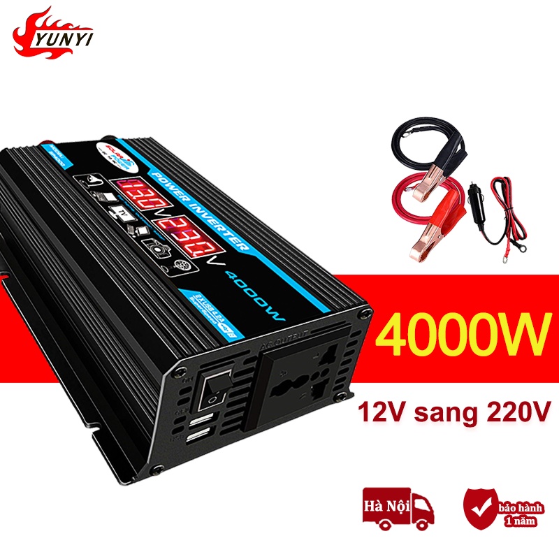 Bộ Chuyển Đổi 4000W Đèn LED Hai Cổng USB 4000W 12V Sang 220V,Cổng USB Kép Cho Xe Hơi