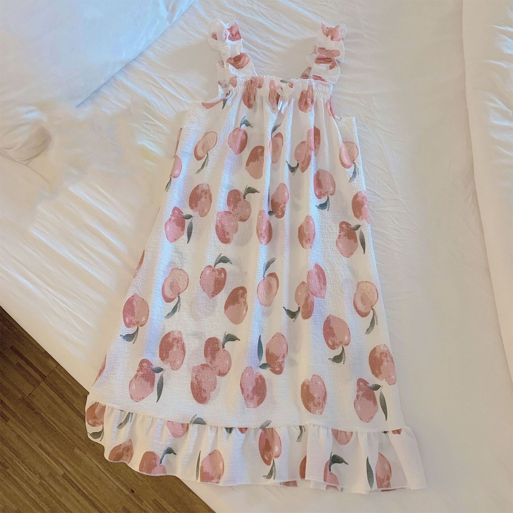 Babyfair. Đầm Ngủ Hai Dây In Họa Tiết Dễ Thương Phong Cách Hàn Quốc Thời Trang Mùa Hè Cho Nữ | BigBuy360 - bigbuy360.vn