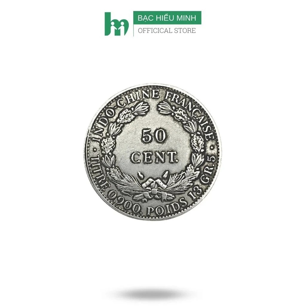 Đồng Xu Hoa Xòe Đánh Gió Đông Dương Hình Bà Đầm Cũ Bạc Ta 50 Cent BẠC HIỂU MINH DDD002C