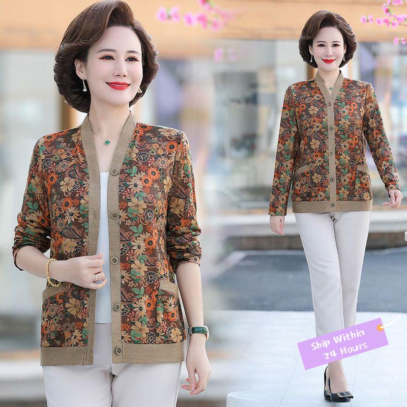 Áo len nữ hàn quốc Bigsize Dệt kim Áo Khoác Cardigan Thời Trang Xuân Thu Cỡ Lớn D t kim Cho Phụ Nữ Trung Niên