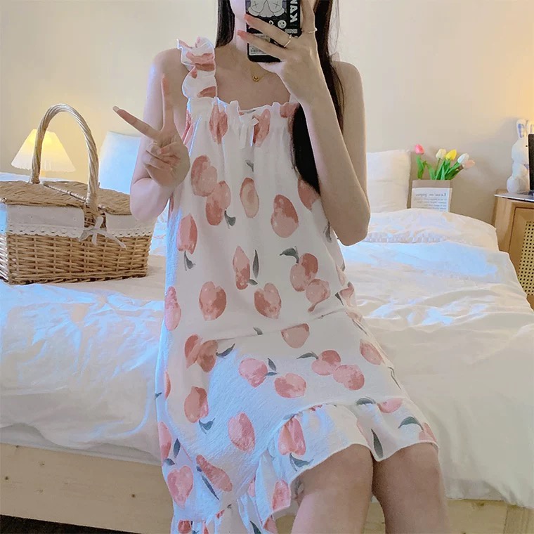 Babyfair. Đầm Ngủ Hai Dây In Họa Tiết Dễ Thương Phong Cách Hàn Quốc Thời Trang Mùa Hè Cho Nữ | BigBuy360 - bigbuy360.vn