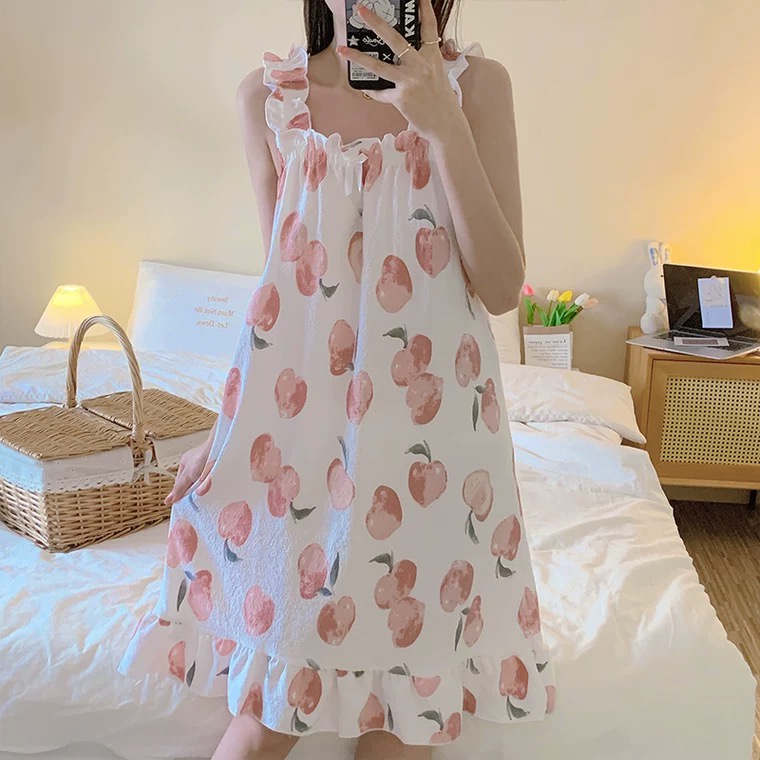 Babyfair. Đầm Ngủ Hai Dây In Họa Tiết Dễ Thương Phong Cách Hàn Quốc Thời Trang Mùa Hè Cho Nữ | BigBuy360 - bigbuy360.vn