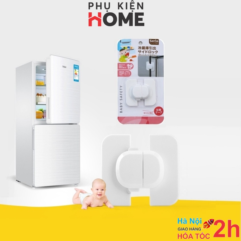 Khóa Chốt Cánh Tủ Lạnh An Toàn, Kèm Băng Dính 2 Mặt Siêu Dính, Chốt Tủ Lạnh Màu Trắng Bảo Vệ Bé, Phụ Kiện Home 3106