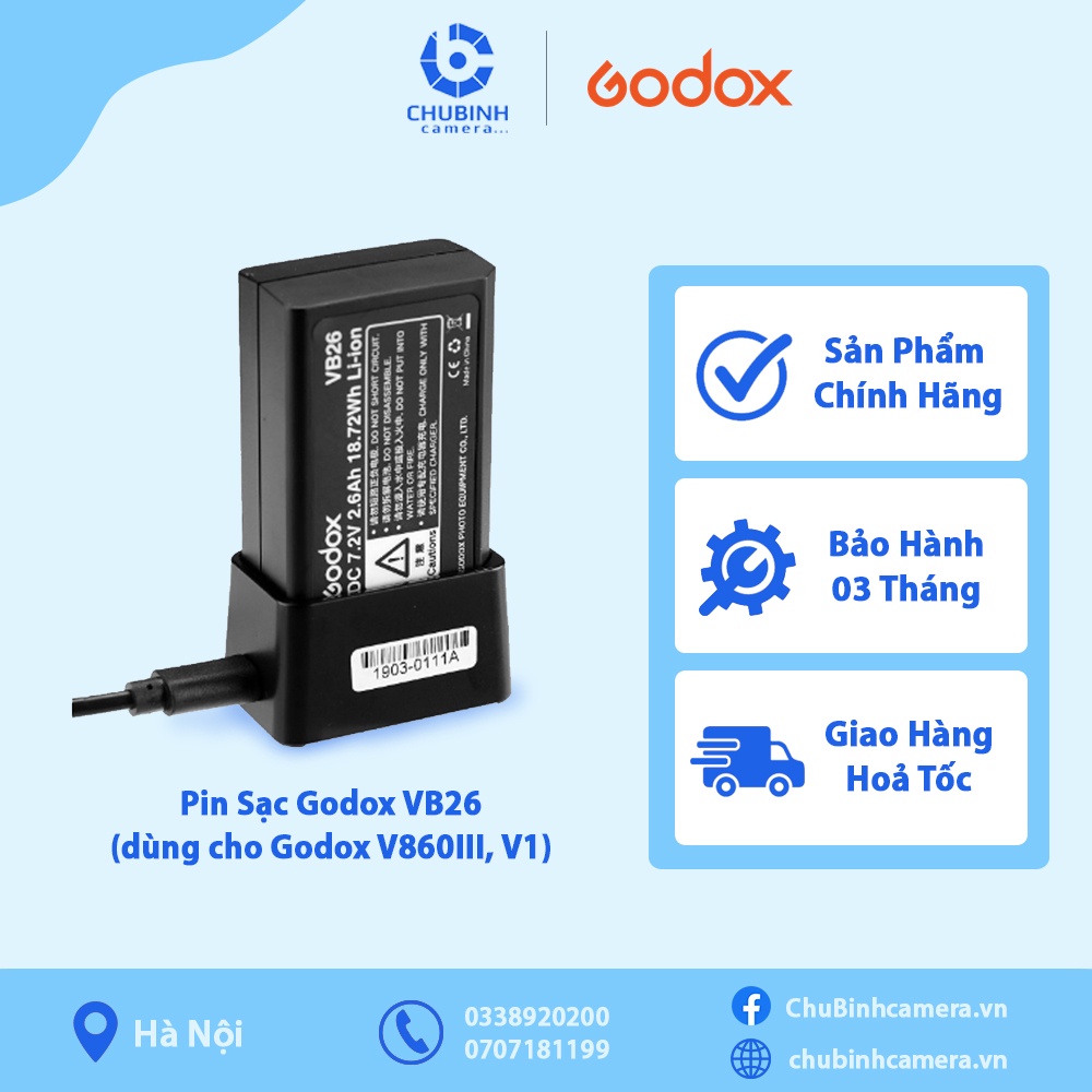 Pin Sạc Godox VB26 cho đèn Flash Godox V860III, V1 | Chính Hãng