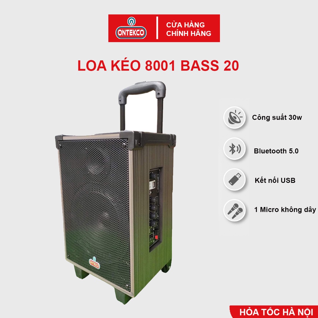 [TẶNG KÈM MICRO] Loa kéo Ontekco model 8001 mẫu mới âm thanh sống động  - Hàng chính hãng bh 12 tháng