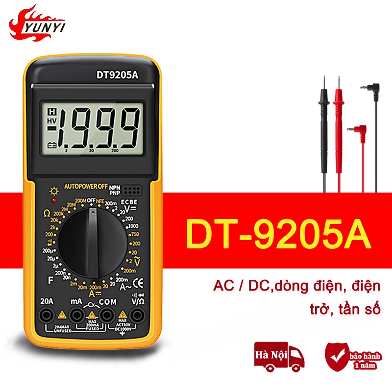 đồng hồ vạn năng DT-9205A, thích hợp cho thợ điện tử hay học sinh sinh viên học tập, sửa chữa điện tử