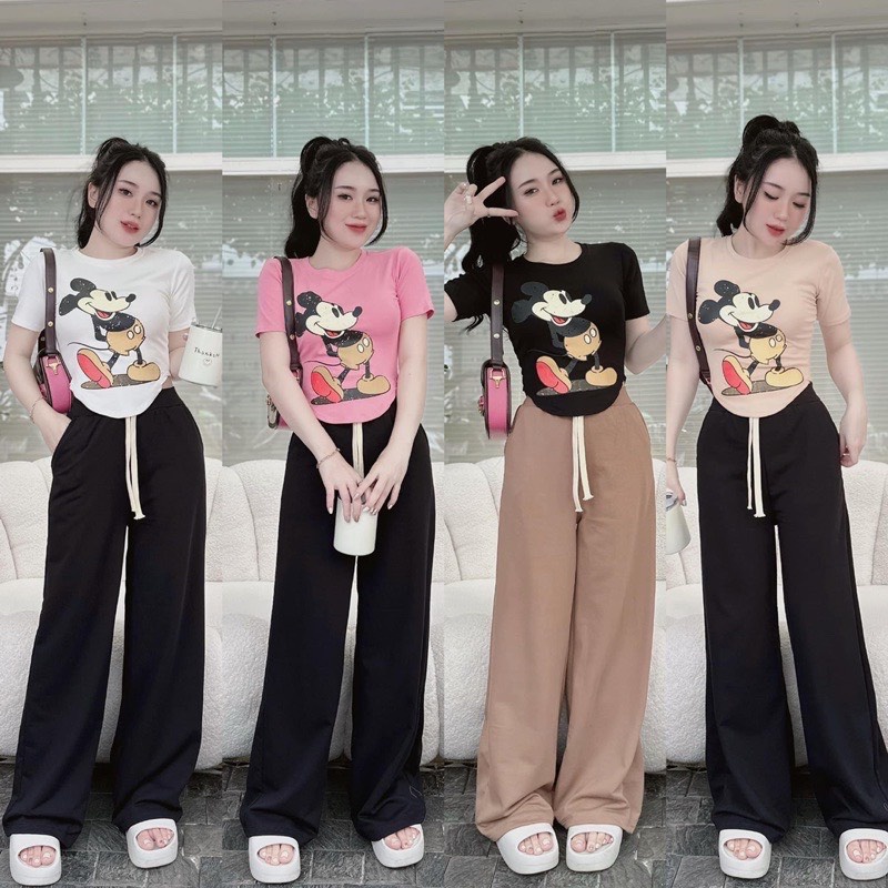 Đồ bộ nữ quần dài tay ngắn họa tiết chuột mickey